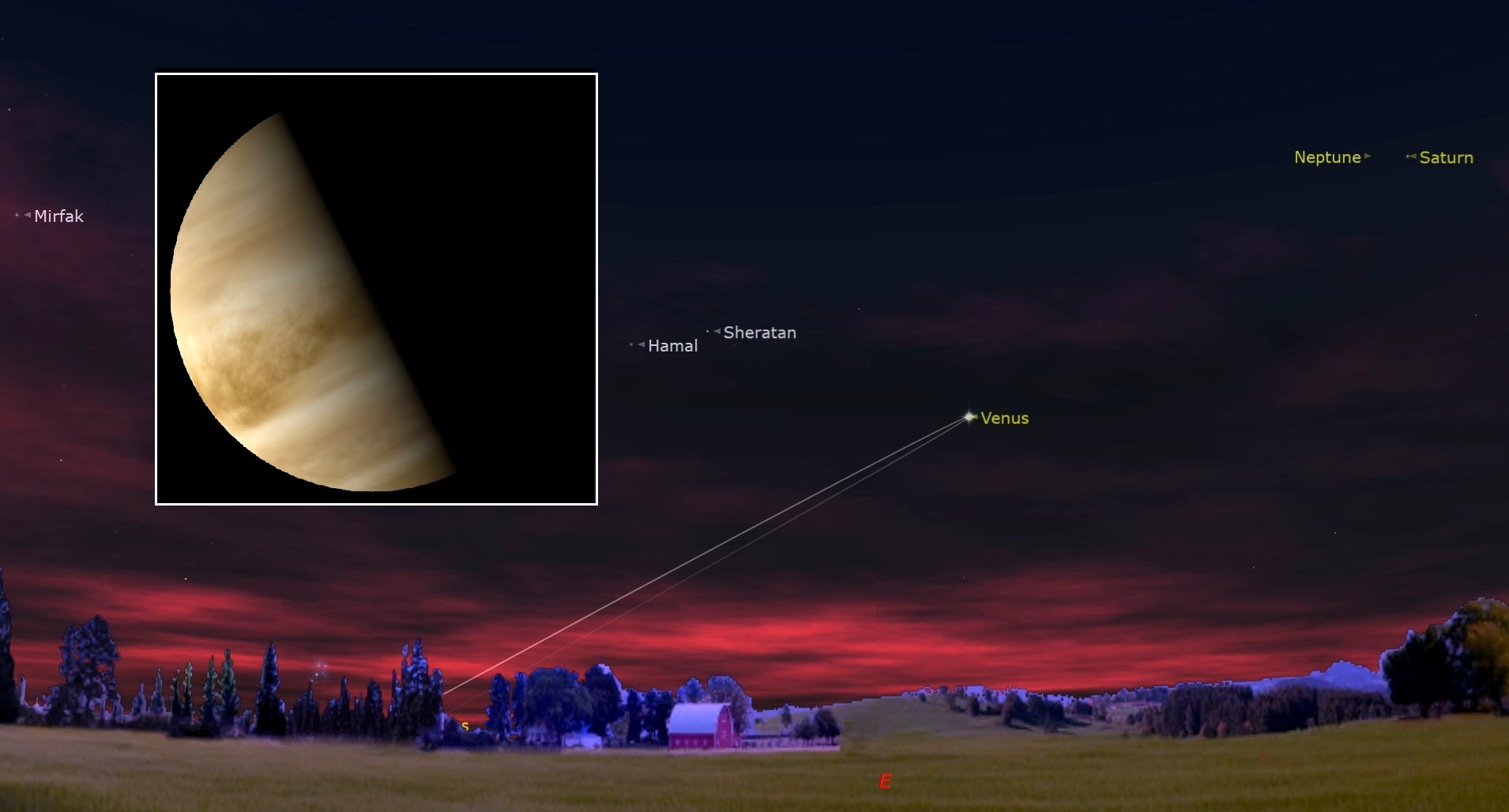 Night sky map showing Venus at its greatest western elongation.