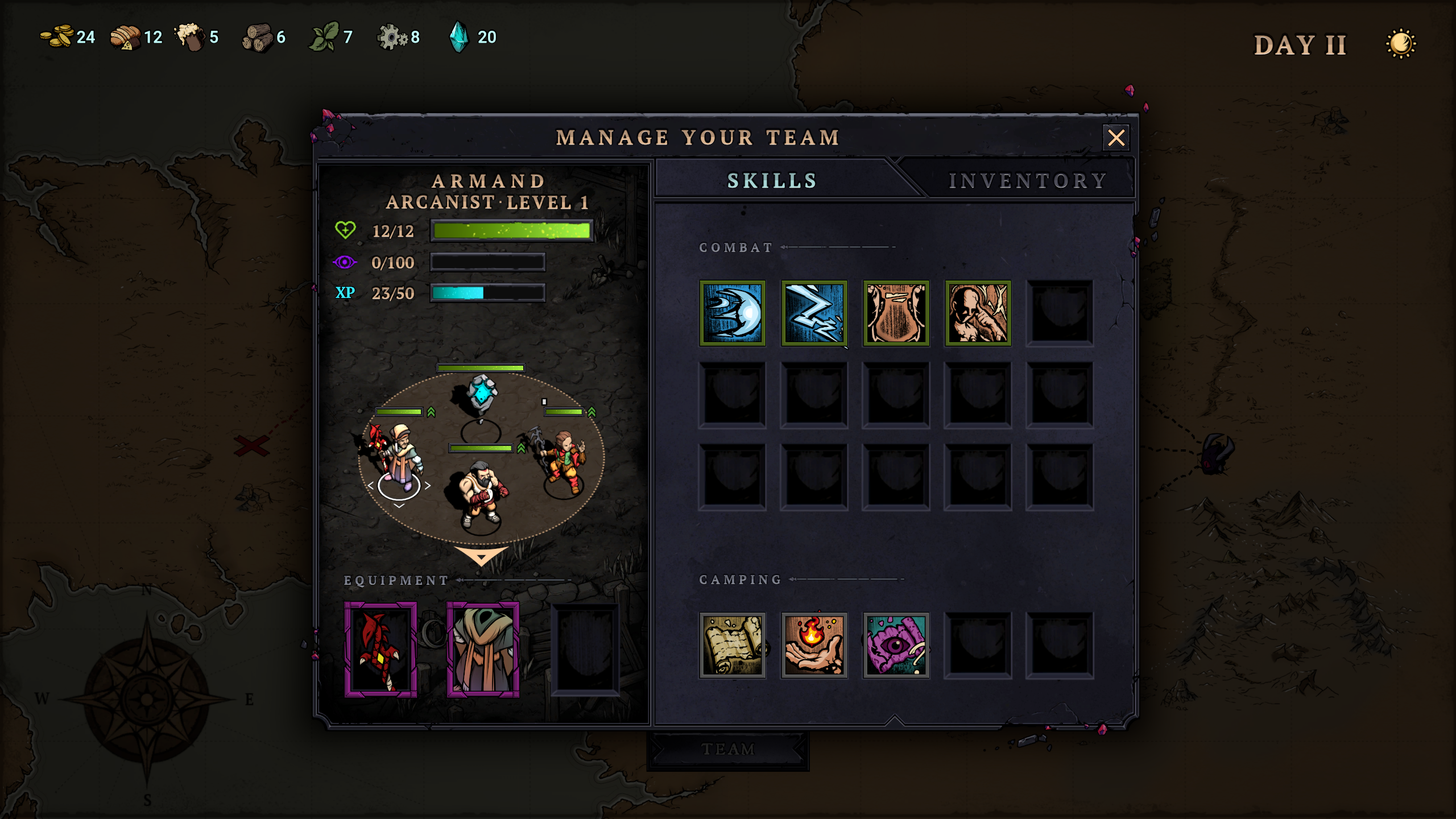 The party inventory screen in Blightstone.