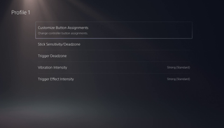 DualSense Edge-menu met instellingen voor de aangepaste profielen