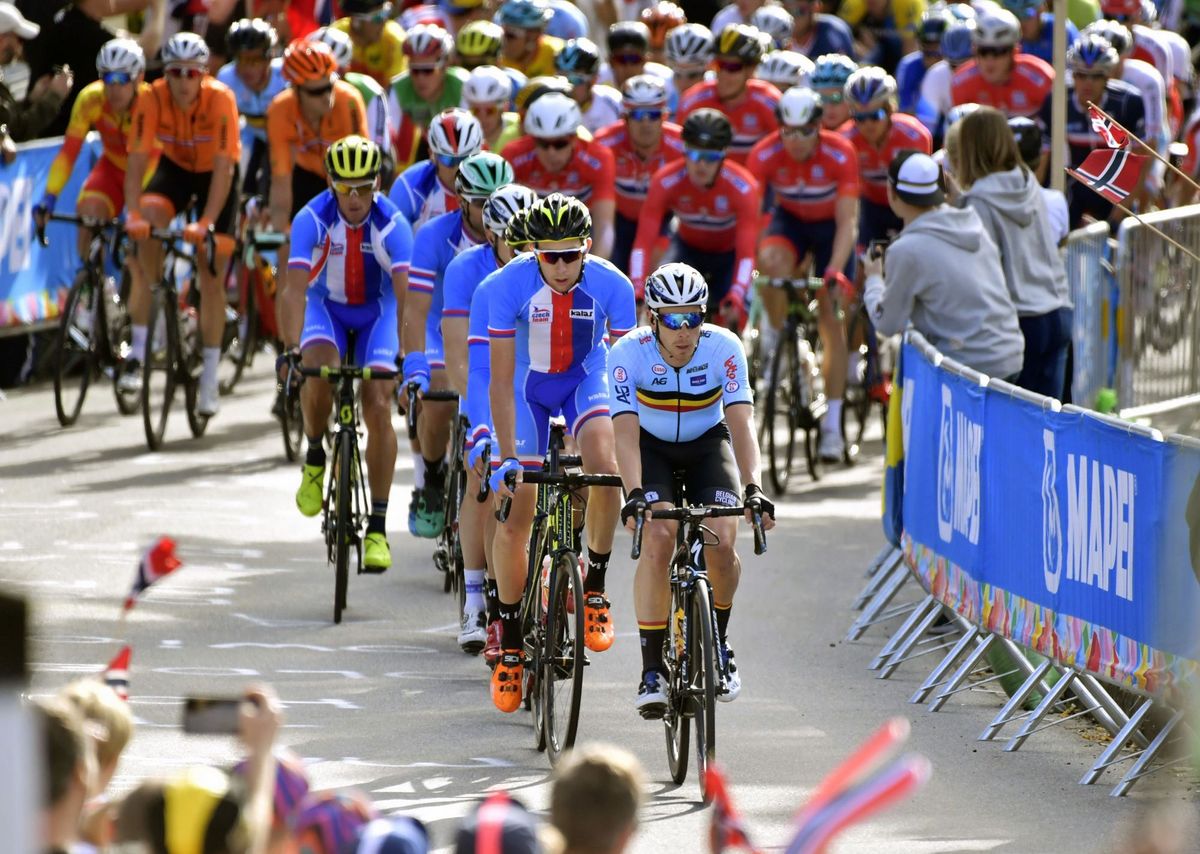 Julian Vermote (Belgium) chases in the peloton