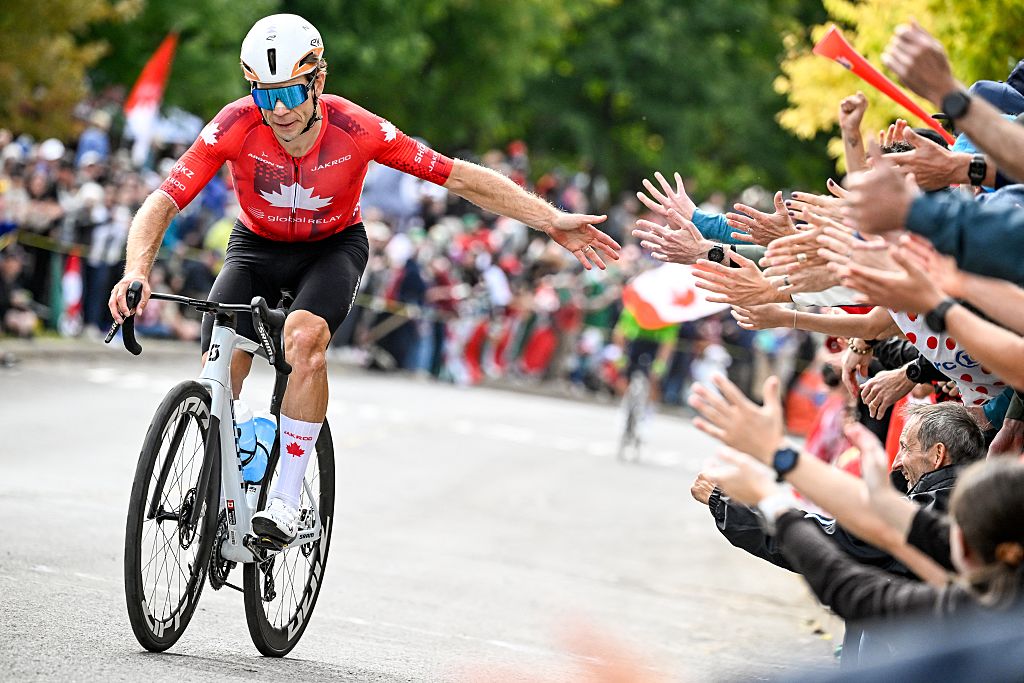 Canadian Guillaume Boivin pictured during the elite men Road Race race (273,7 km) at the cycling World Championship, in Montreal, Canada, Sunday 27 September 2026. The UCI road world championships are taking place from 20 to 27 September, in Montreal, Canada.BELGA PHOTO JASPER JACOBS (Photo by JASPER JACOBS / BELGA MAG / Belga via AFP)
