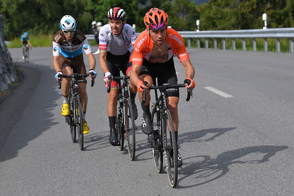 Paddy Bevin chases the leaders suring stage 6 at Tour de Suisse