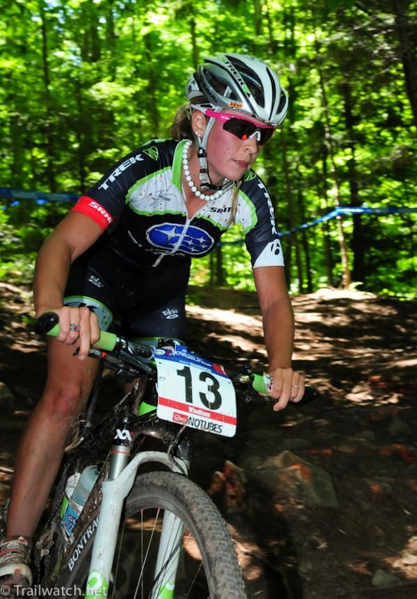 Emily Batty (Subaru Trek) riding some twisty singletrack