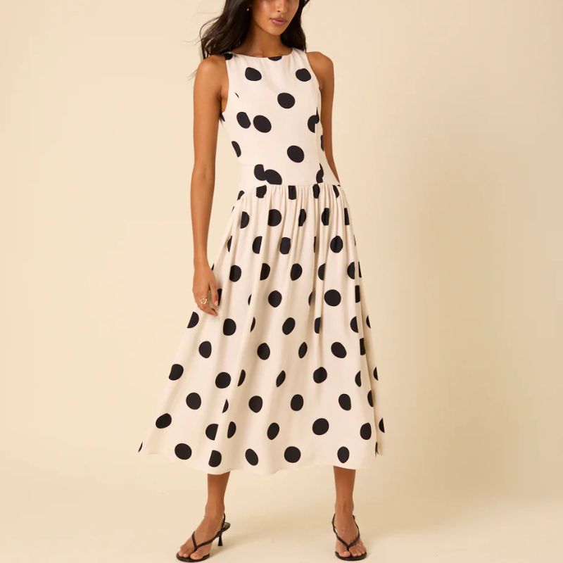 Nobody's Child , White Polka Dot Kyla Midi Dress