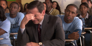 Michael Scott putting his head down during Season 6 The Office