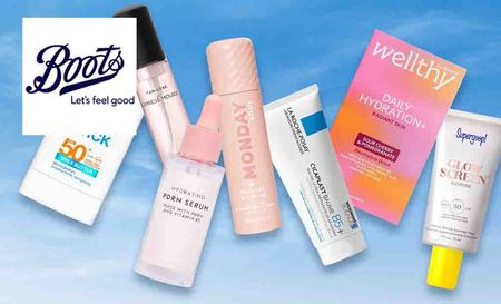 boots logo top left with pictures of beauty products