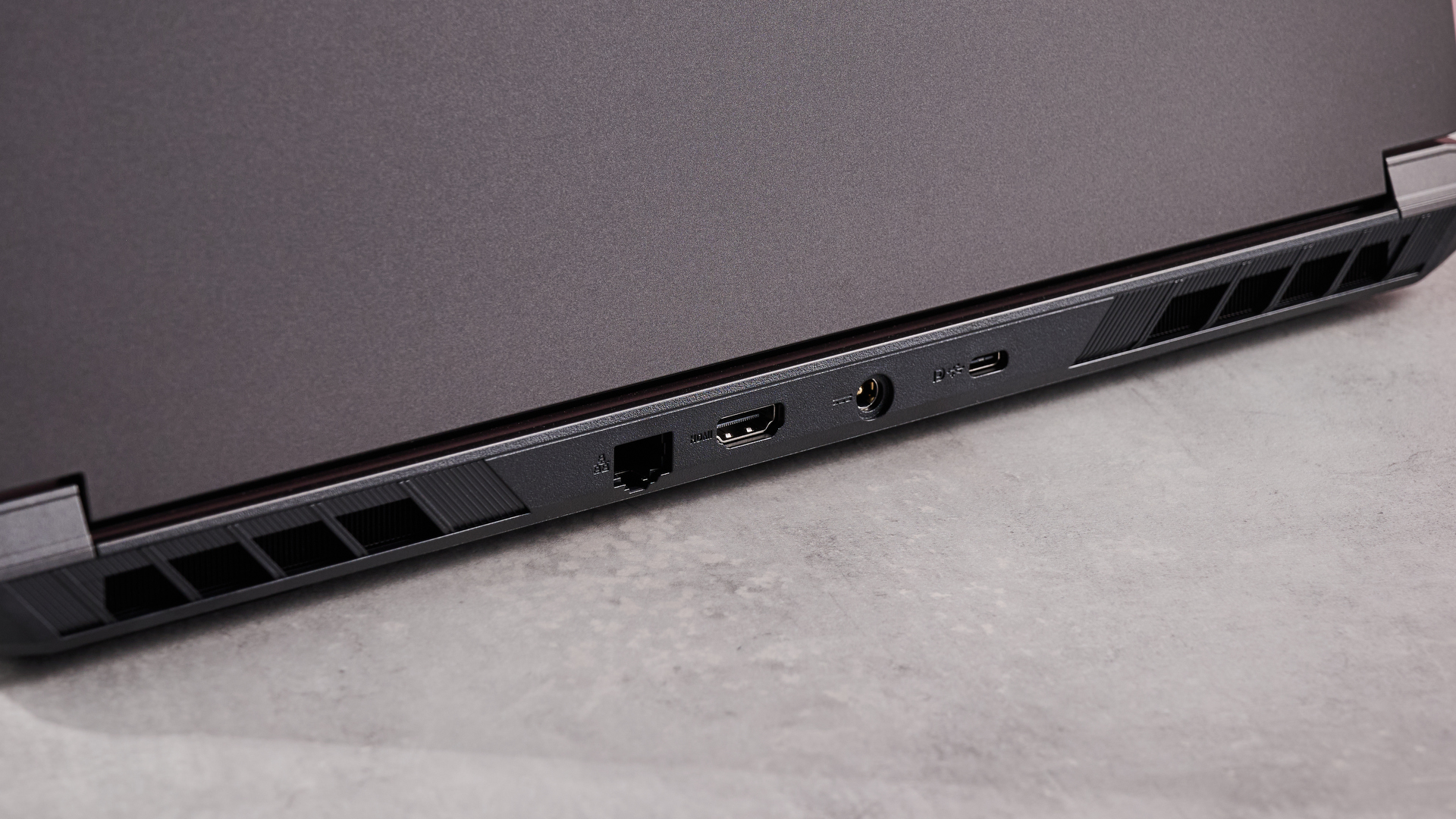 Close-up of rear ports on PC Specialist Defiance II 16