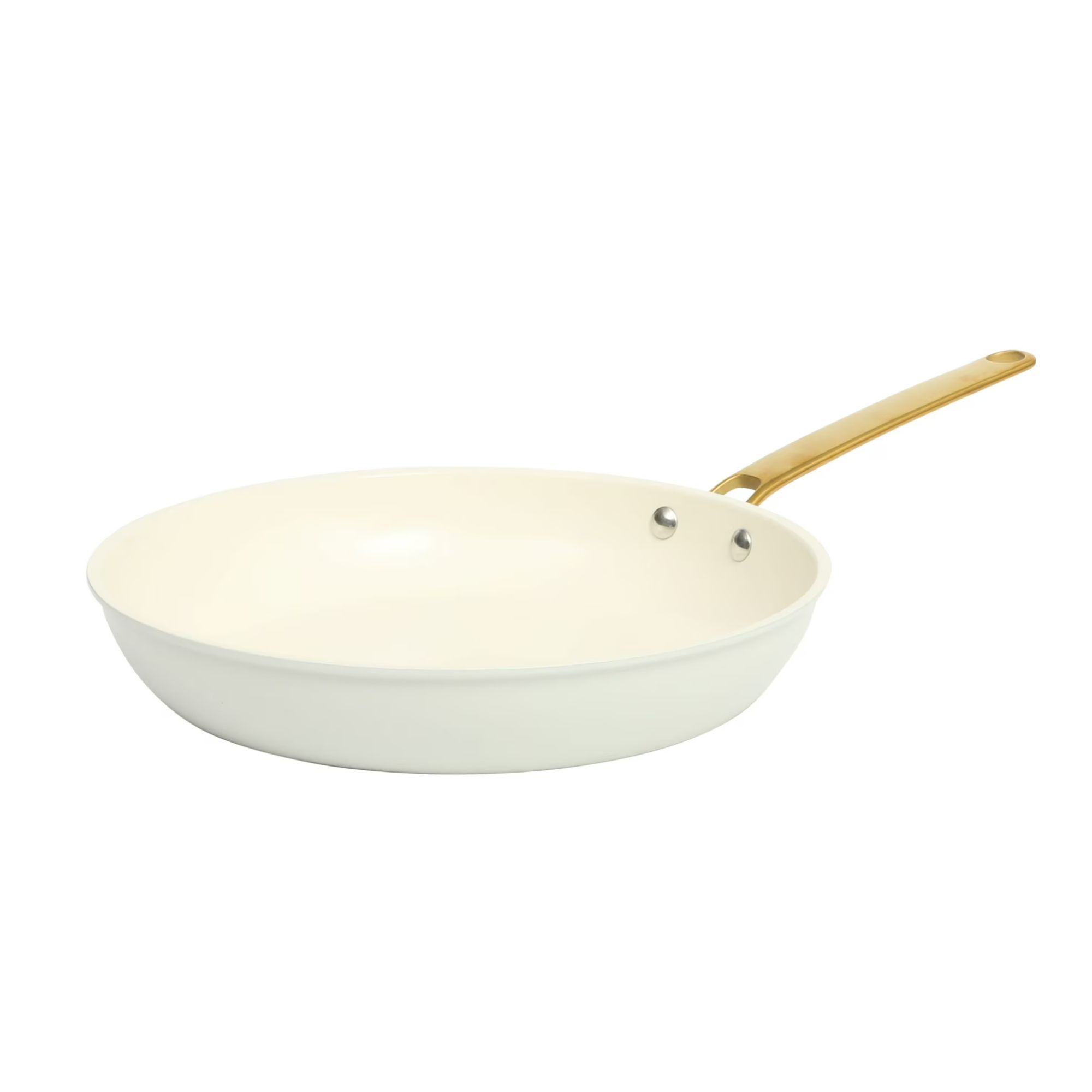 Martha Stewart 12-Inch Ceramic Nonstick Skillet, Linen with Gold Handle