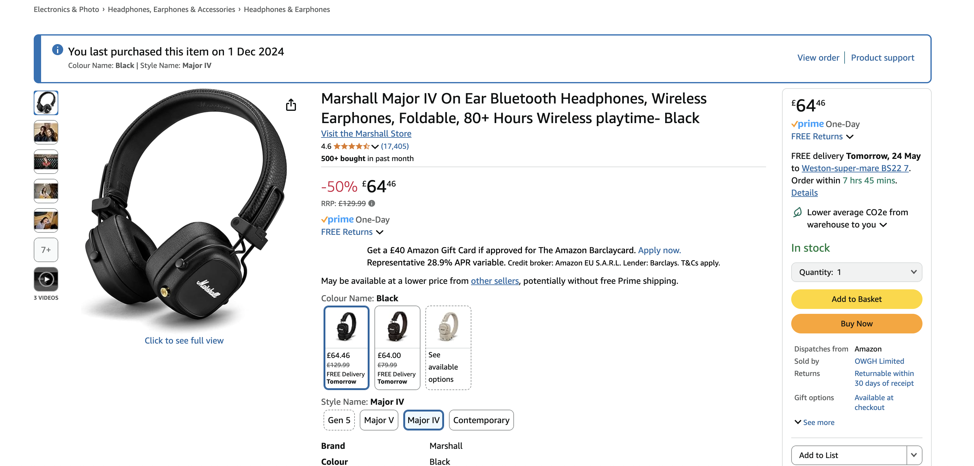 Marshall Major IV deal