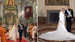 Two photos of Queen Letizia and King Felipe's wedding