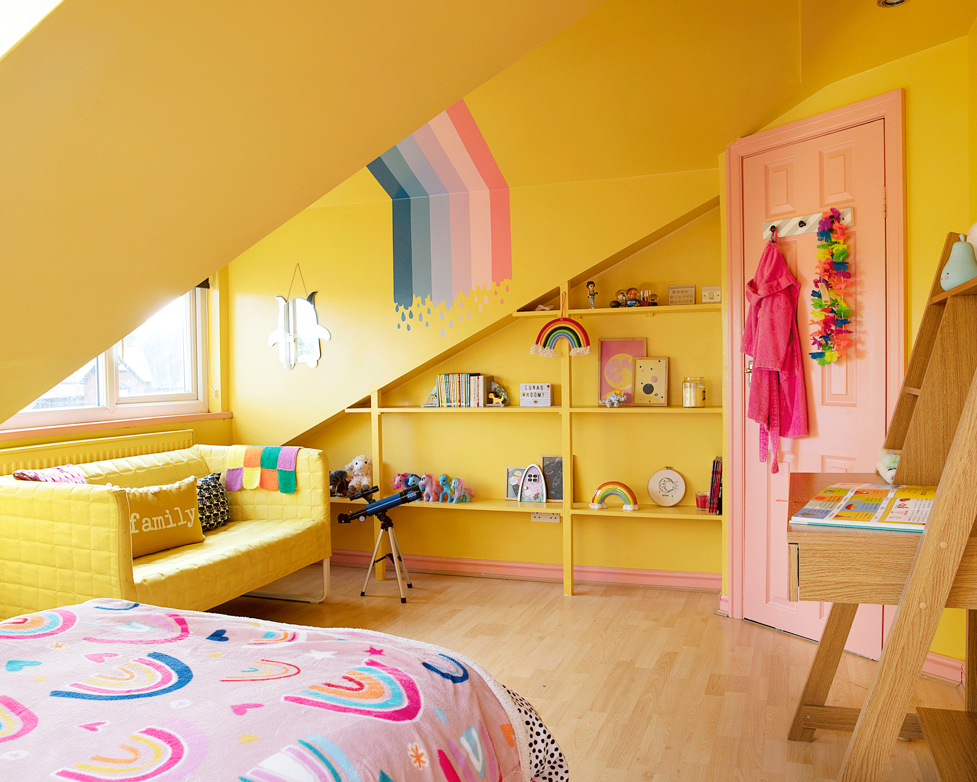 Karen Clough used left over paint to create a rainbow bedroom for less than £100
