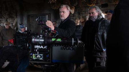 Christopher Nolan directing a scene on the set of The Odyssey