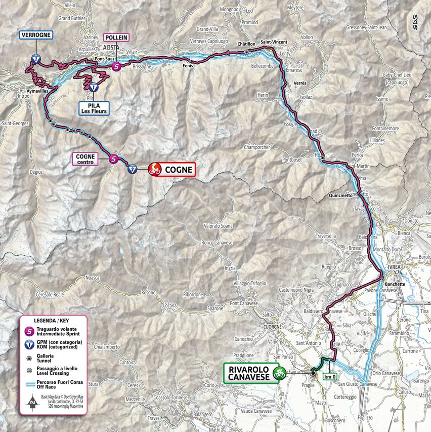 Route map for stage 15 Giro d'Italia 2022
