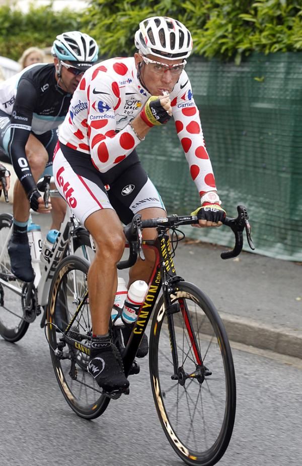 Philippe Gilbert (Omega Pharma-Lotto) fuels up for the race ahead.