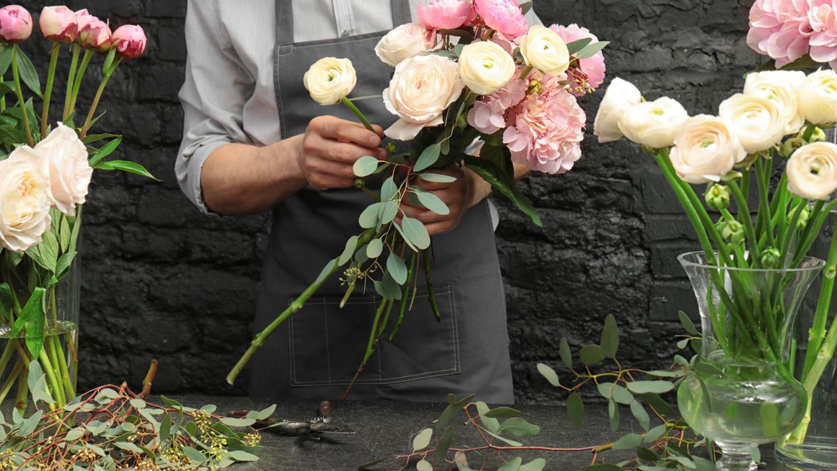 Flowers being prepared for display