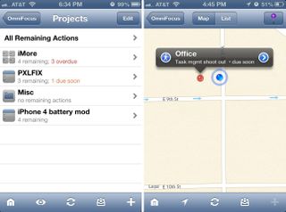 OmniFocus for iPhone maps and project view