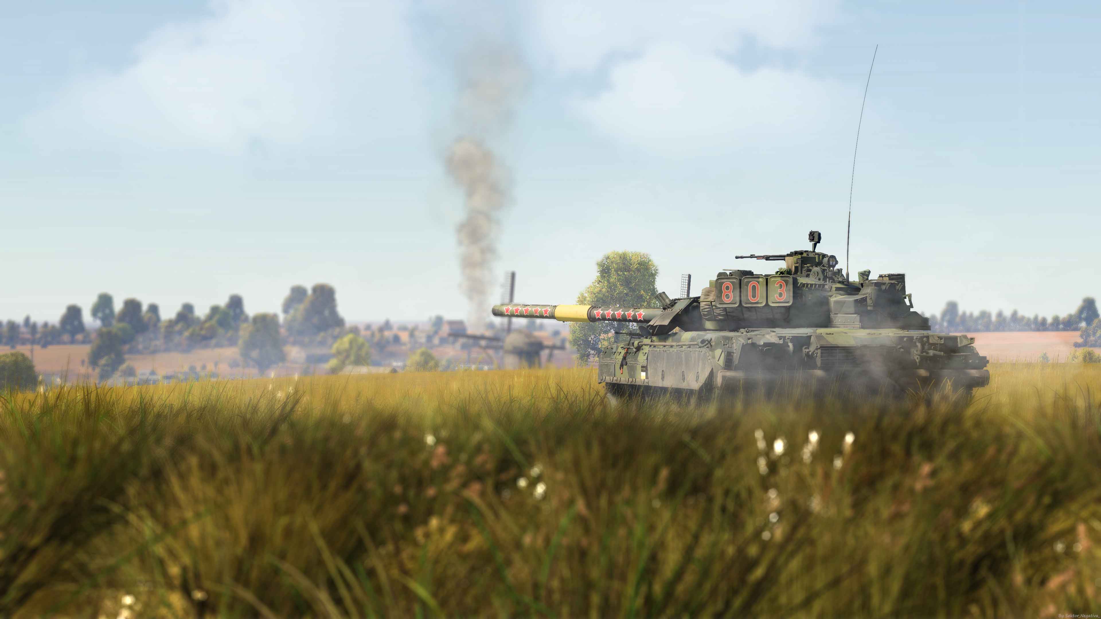 Tank riding through a field in War Thunder