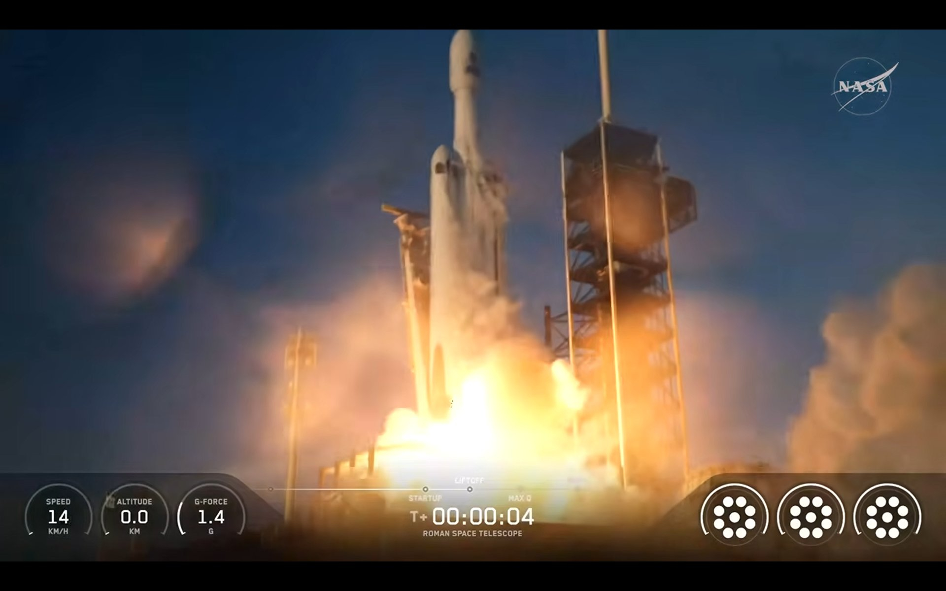 A SpaceX Falcon Heavy launches with Roman Space Telescope