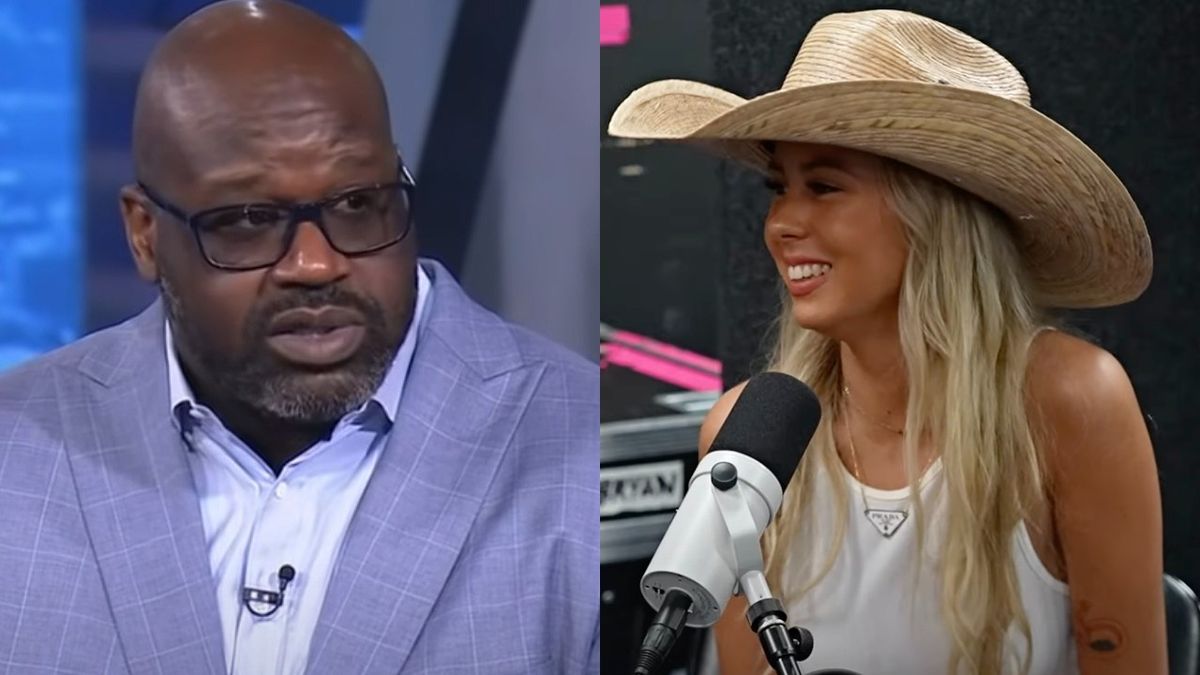 Shaquille O&#039;Neal making a point on Inside the NBA and Hailey Welch speaking on the Plan Bri Uncut Podcast