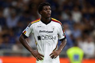 STADIO GIUSEPPE MEAZZA, MILAN, ITALY - 2024/08/24: Patrick Dorgu of US Lecce looks on during the Serie A football match between FC Internazionale and US Lecce. FC Internazionale won 2-0 over US Lecce. (Photo by Nicolò Campo/LightRocket via Getty Images) Tottenham Hotspur target