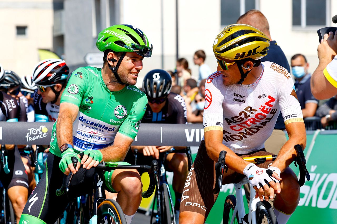 Tour de France 2021 108th Edition 7th stage Vierzon Le Creusot 2491 km 02072021 Mark Cavendish GBR Deceuninck QuickStep Greg Van Avermaet BEL AG2R Citroen Team photo Luca BettiniBettiniPhoto2021