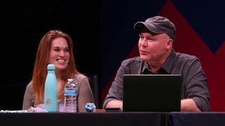 Natural Six cast members Hollie Bennett and Doug Cockle performing in a Dungeons & Dragons live show at EGX 2023