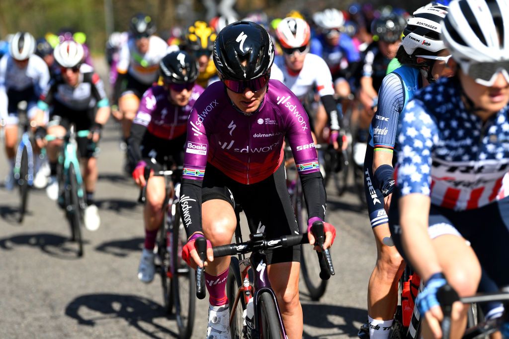 CITTIGLIO ITALY MARCH 21 Ashleigh Moolman Pasio of South Africa and Team SD Worx during the 45th Trofeo Alfredo BindaComune di Cittiglio 2021 Womens Elite a 1418km stage from Cocquio Trevisago to Cittiglio 257m TrBinda UCIWWT on March 21 2021 in Cittiglio Italy Photo by Tim de WaeleGetty Images