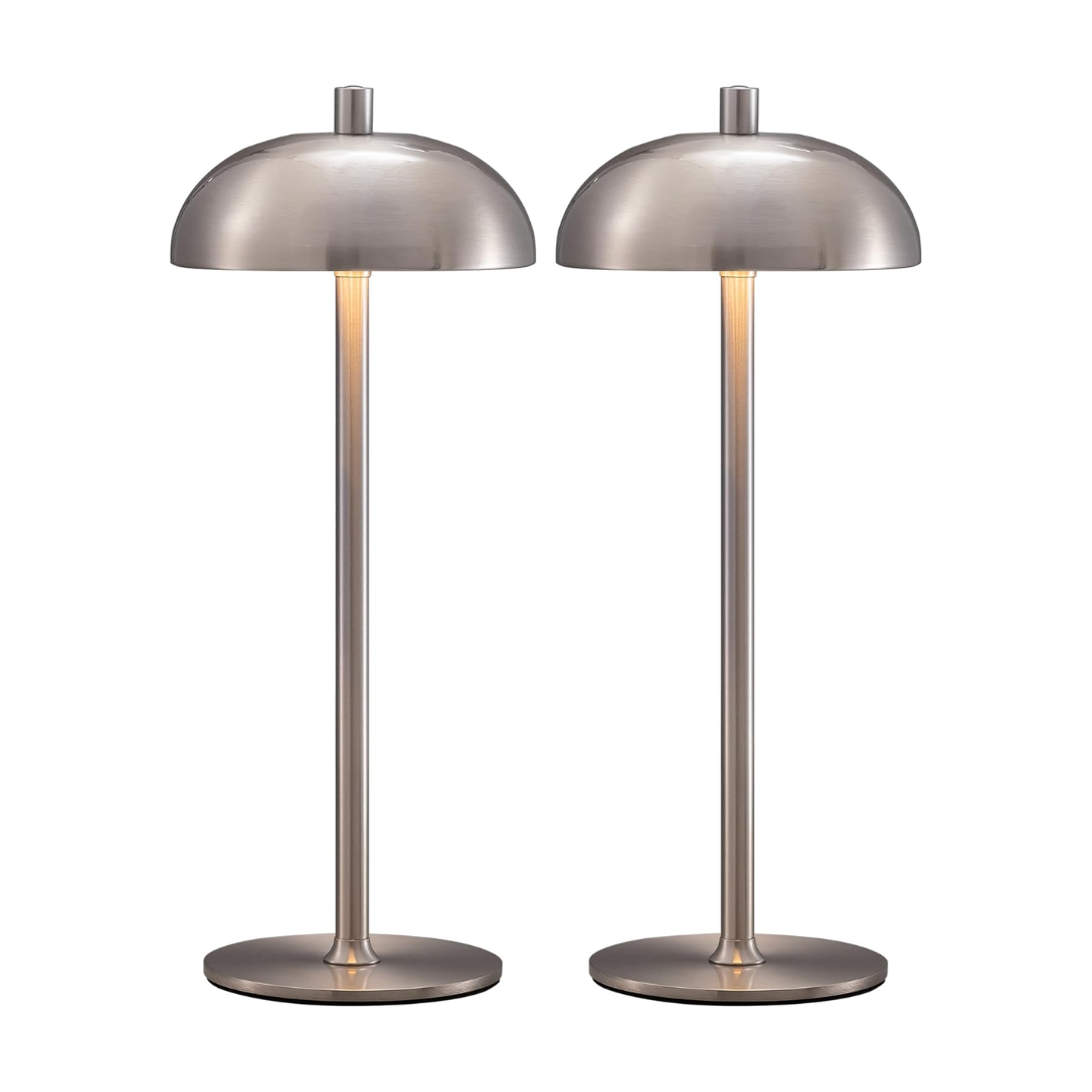 Newsee Cordless Led 12" Small Table Lamps Set of 2, Modern Portable Desk Lamp, 3 Color Dimming Rechargeable Battery Lights, for Bedroom, Outdoor, Restaurant, Bedside, Baby Night Light, Gifts (nickel)