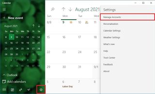 Calendar manage accounts