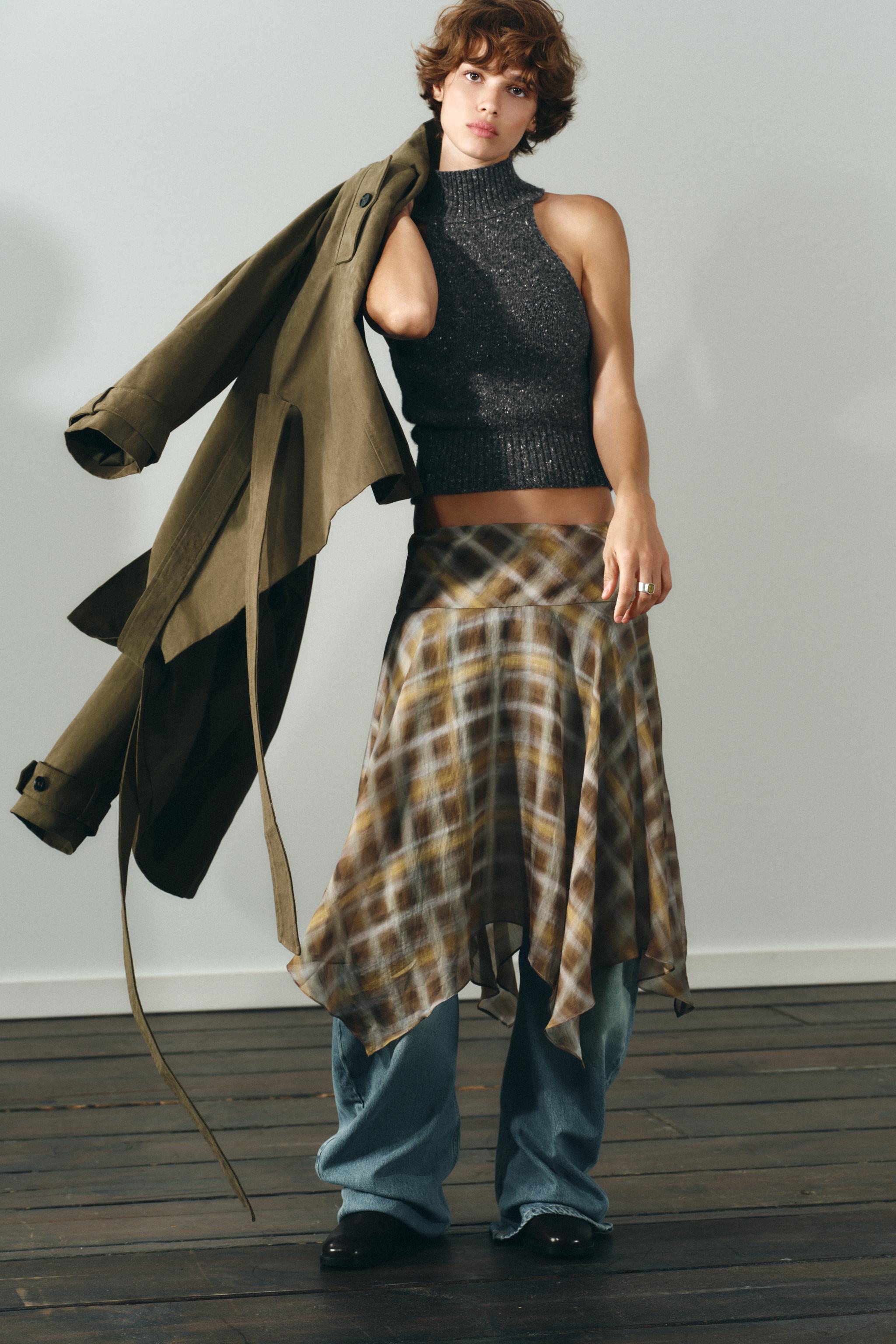 Check Midi Skirt