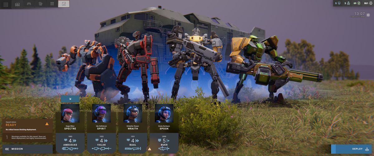 Mechs in Phantom Brigade shooting at one another.