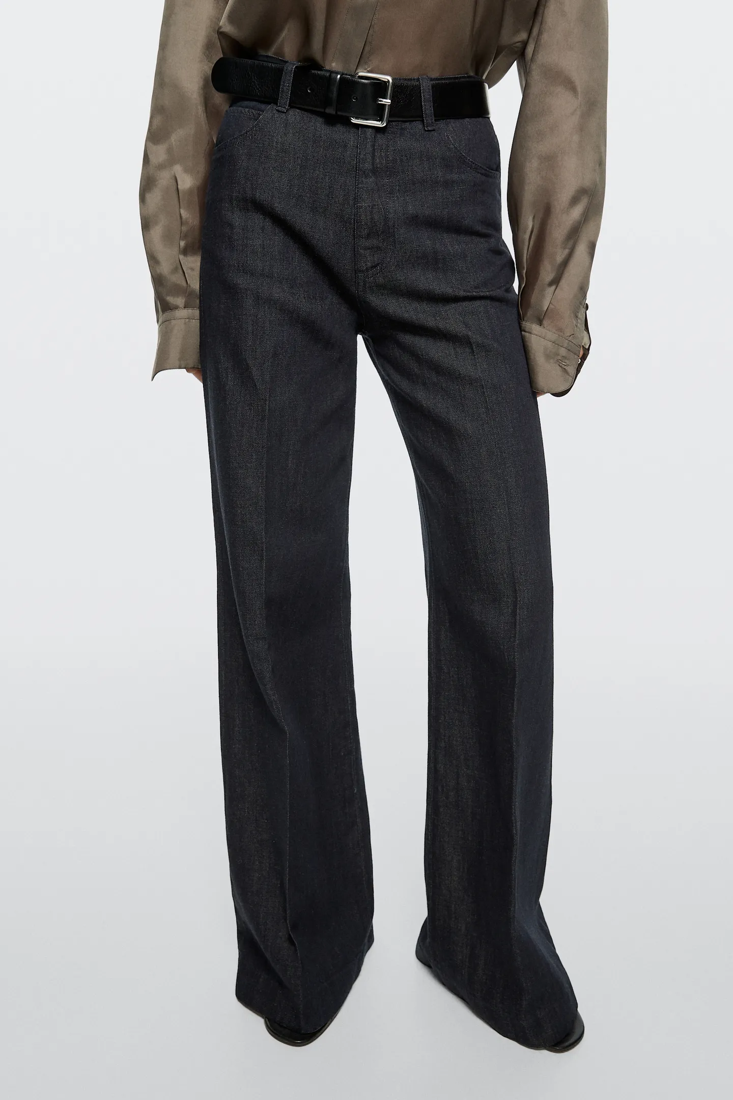 Massimo Dutti High-waist palazzo denim pants co-ord