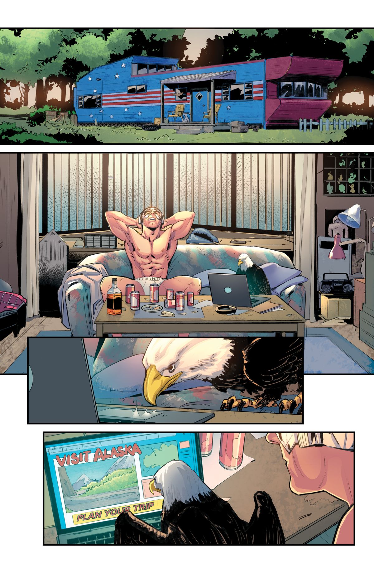 Unlettered interior pages from Peacemaker Presents: The Vigilante/Eagly Double Feature.