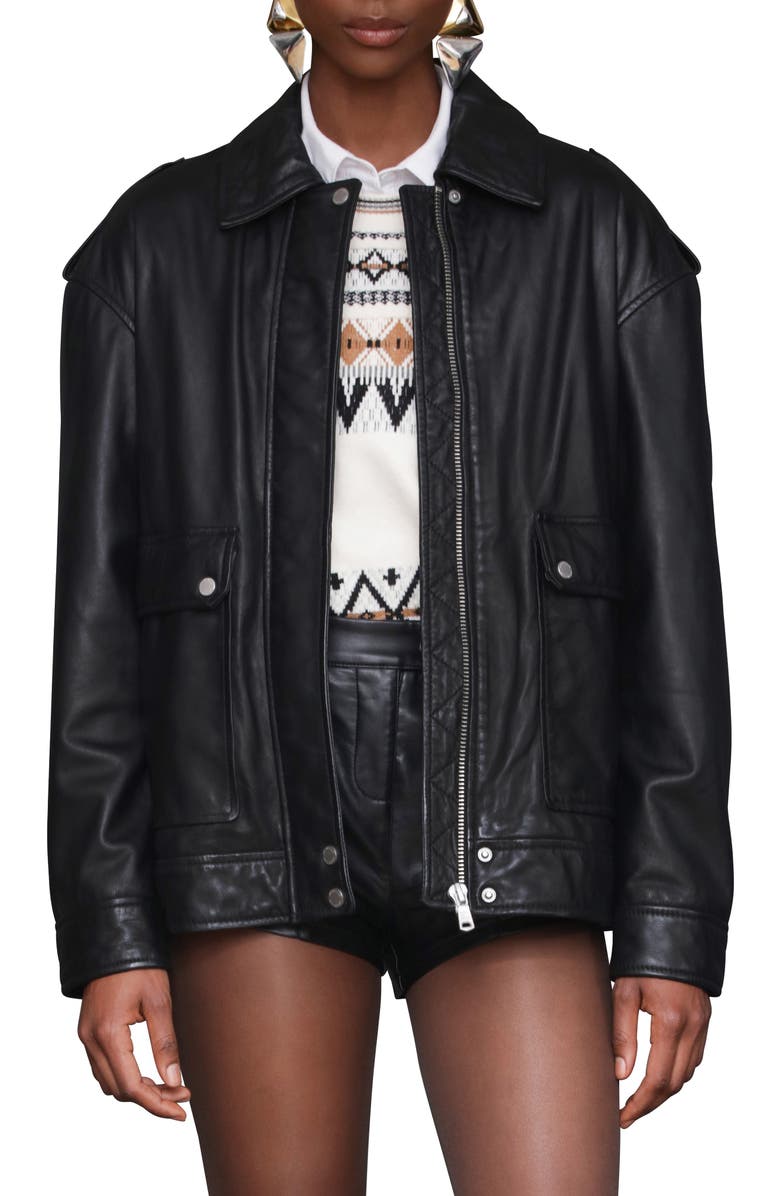 Pieced Back Leather Bomber Jacket