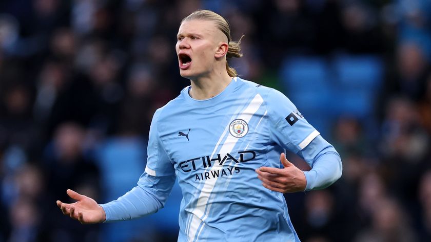 Erling Haaland of Manchester City reacts during the Emirates FA Cup Third Round match between Manchester City and Exeter City at Etihad Stadium on January 10, 2026 in Manchester, England.