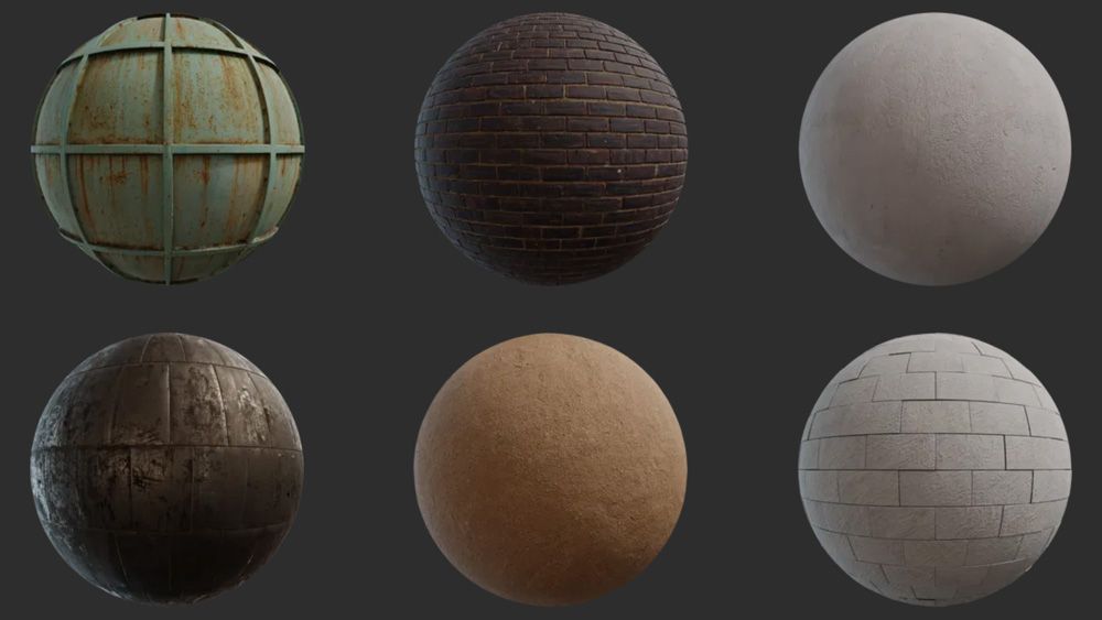 A range of free textures for 3D work on a dark grey background