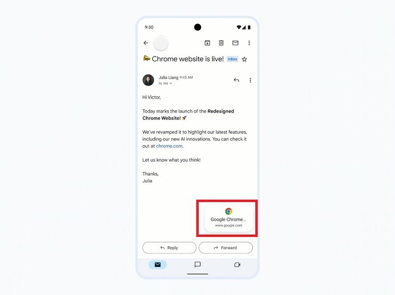 A minimized custom tab will appear as a floating window in the app.