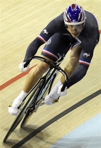 The French Team's Michael d&rsquo;Almeida rides to help qualify his team in the team sprint