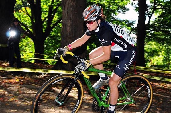 Andrea Smith (Minuteman Road Club) racing through the trees.