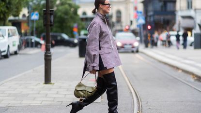 Grey leather clearance thigh high boots