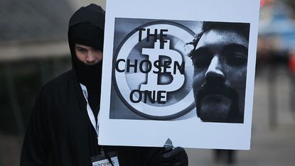 Supporter of Ross Ulbricht in front of a Manhattan federal court