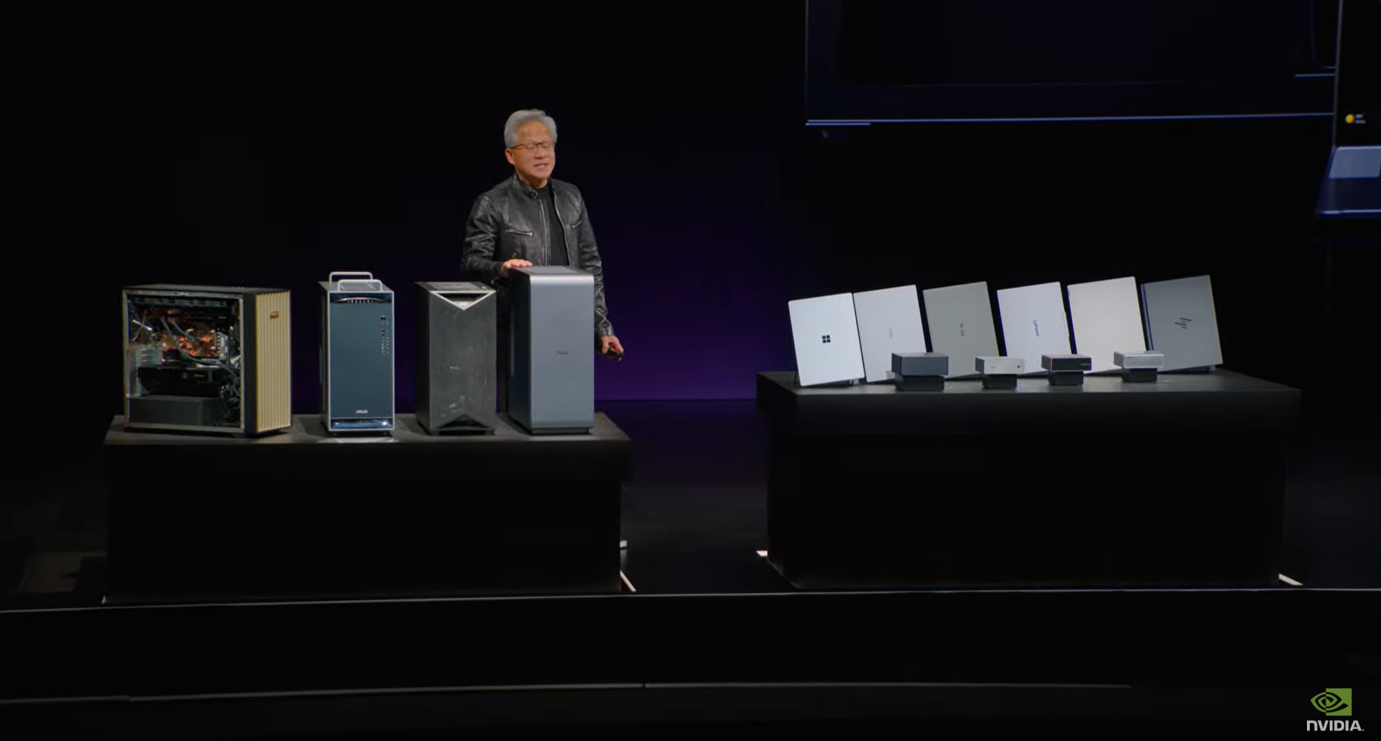 Nvidia's CEO Jen-Hsun Huang on stage at GTC Taiwan with the new RTX Spark.