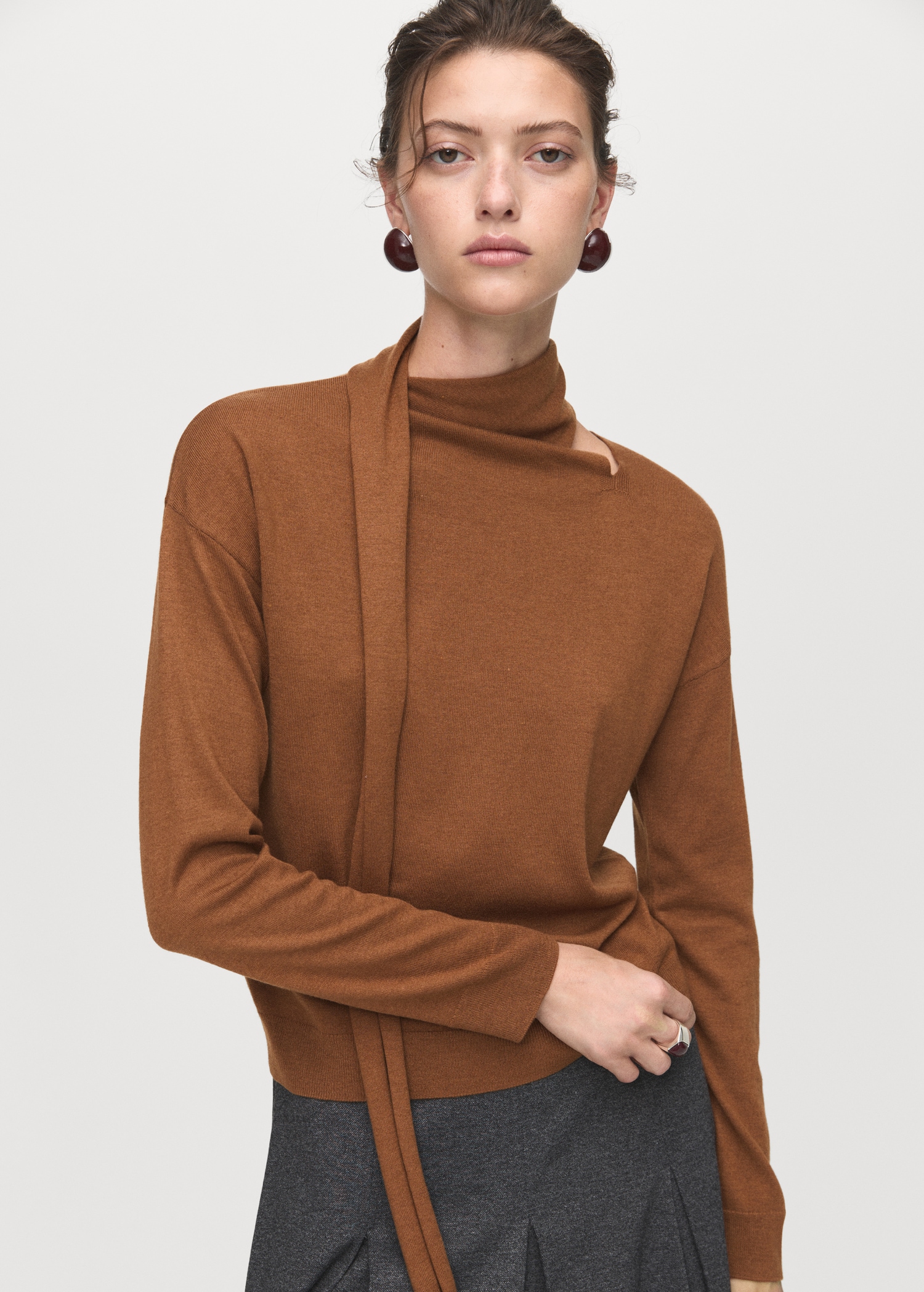 Fine-Knit Sweater With Scarf - Women | Mango Usa
