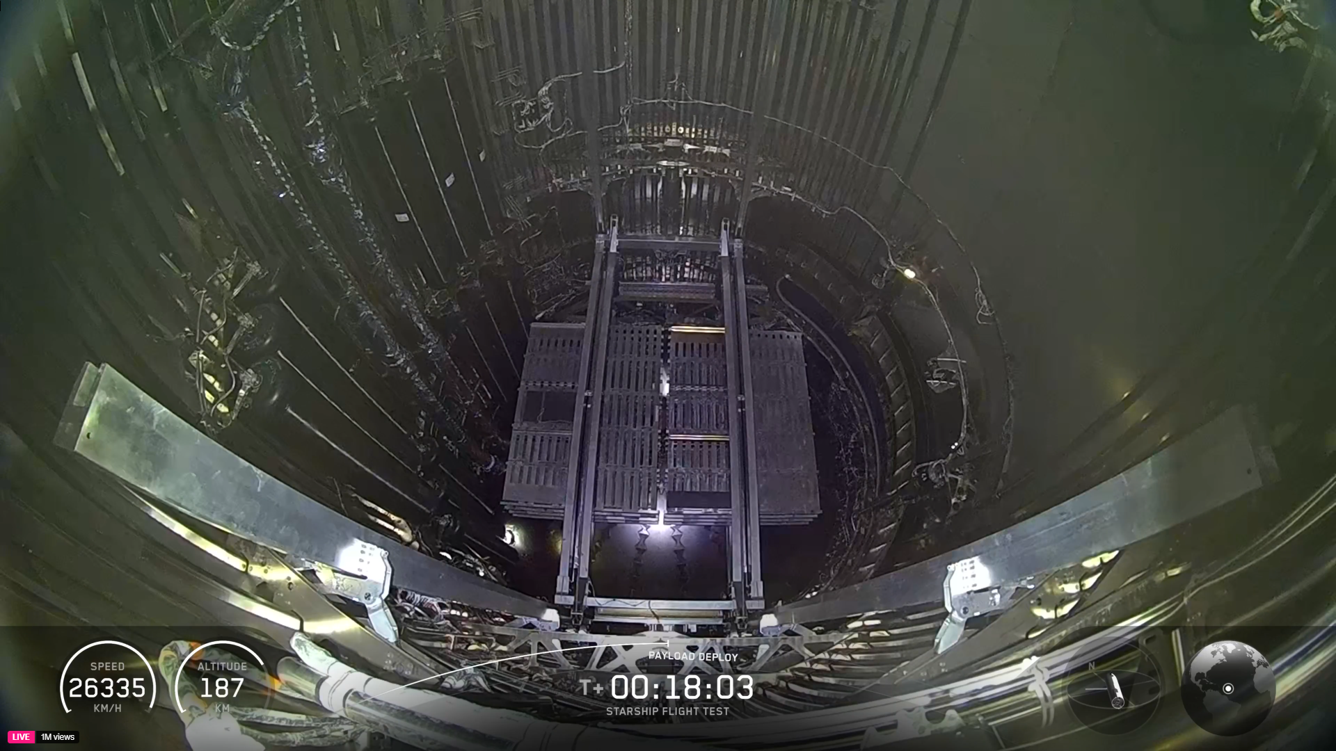 Flat satellites inside a giant rocket in space