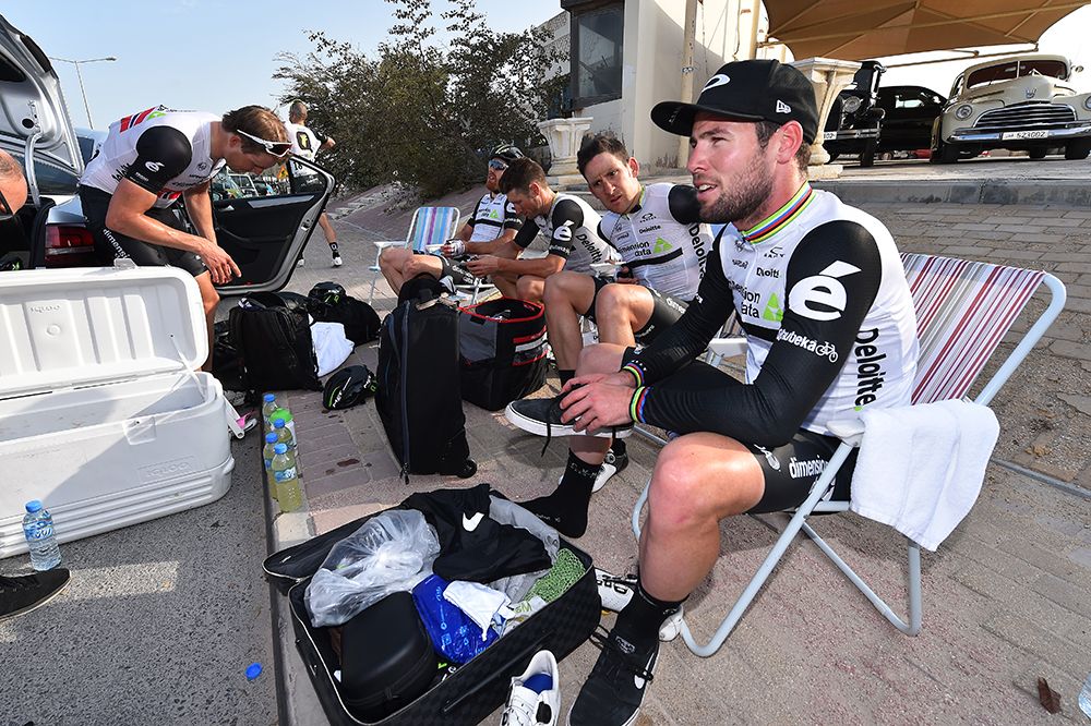 Mark Cavendish relaxes after claiming his first win of the season