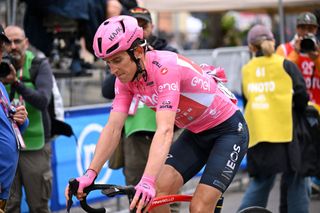 TORTONA ITALY MAY 17 Geraint Thomas of The United Kingdom and Team INEOS Grenadiers Pink Leader Jersey after crosses the finish line during the 106th Giro dItalia 2023 Stage 11 a 219km stage from Camaiore to Tortona UCIWT on May 17 2023 in Tortona Italy Photo by Stuart FranklinGetty Images