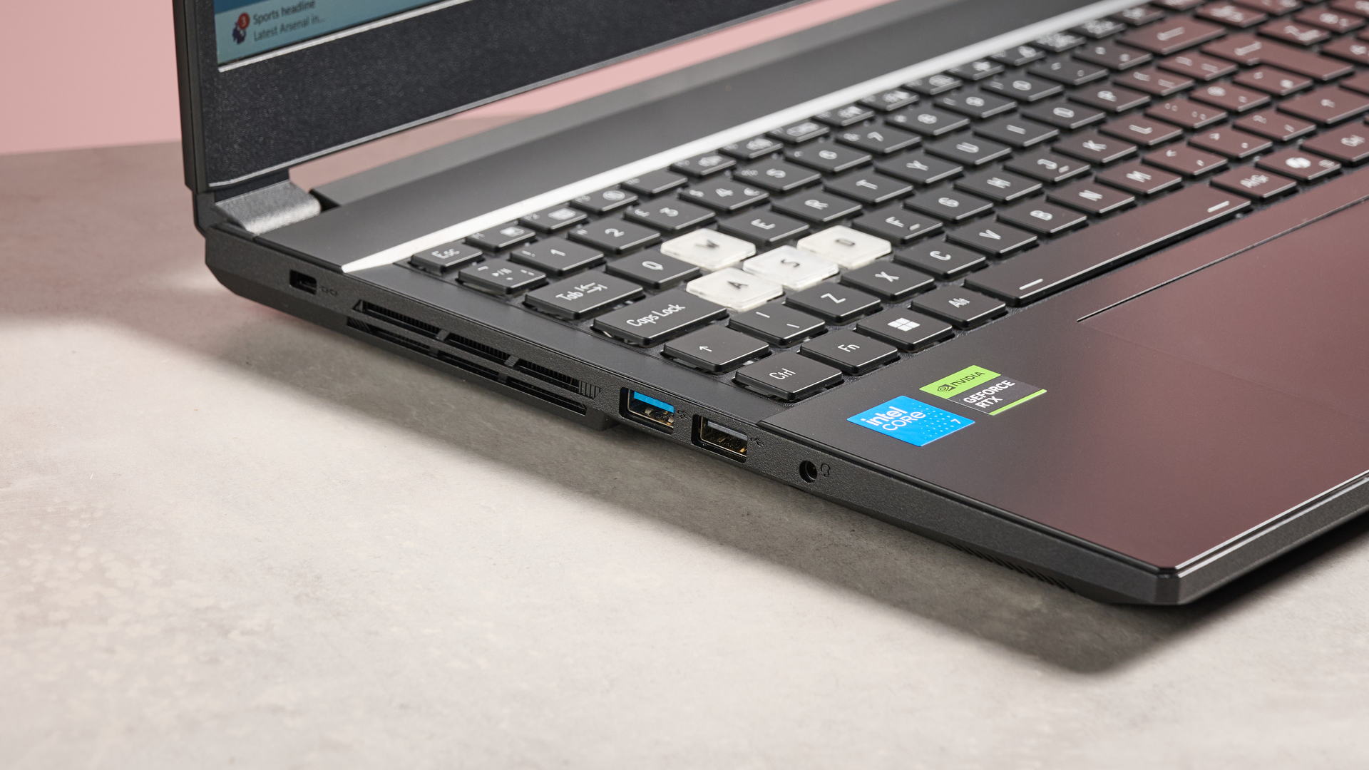 Close-up of left-side ports on Medion Erazer Deputy 15 P1