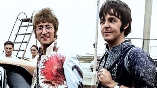 Paul McCartney and John Lennon arrive in England from Greek holiday wearing psychedelic clothes July 1967