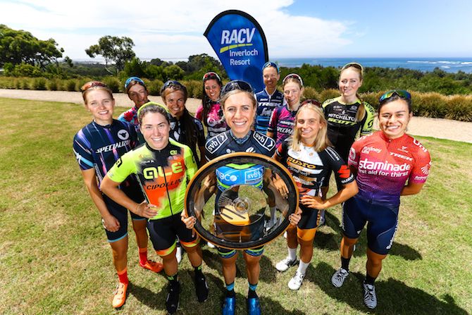 Defending champion Brodie Chapman (Tibco-SVB) with the Herald Sun Tour trophy, which she hopes she can hold on to in 2019