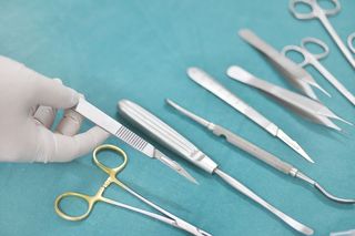 Surgery tools in an operating room.